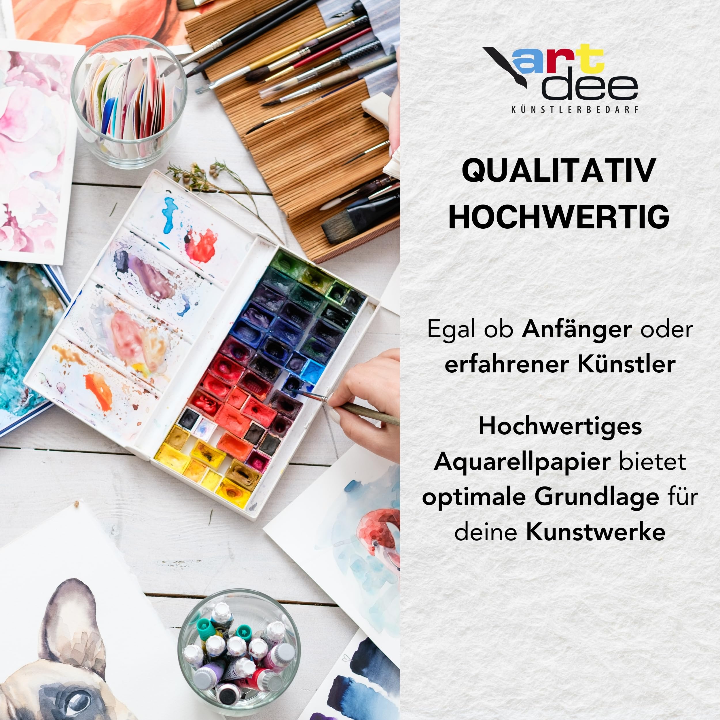 artdee Aquarellpapier DIN A3 weiß – 100 Blatt Vorratspack – 200 g/m² Künstlerpapier für Studien, Gouache, Skizzen & Mixed Media