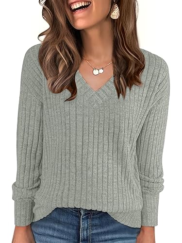 ANRABESS Long Sleeve Shirts for Women V Neck Casual Fall