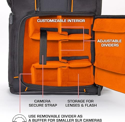 Miniatura 5 de Mochila para cámara réflex digital de 39.62 cm, compartimento para portátil USA Gear cuenta con separadores acolchados, soporte para trípode,