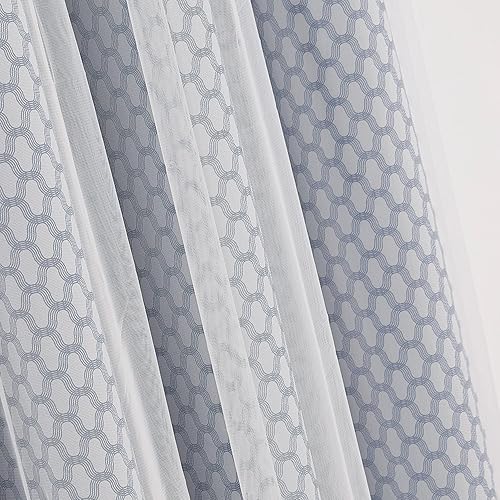Miniatura 7 de Deconovo Juego de cortinas opacas de tul blanco con ojales en la parte superior, con ojales, para sala de estar, 42 x 63 pulgadas, azul celeste