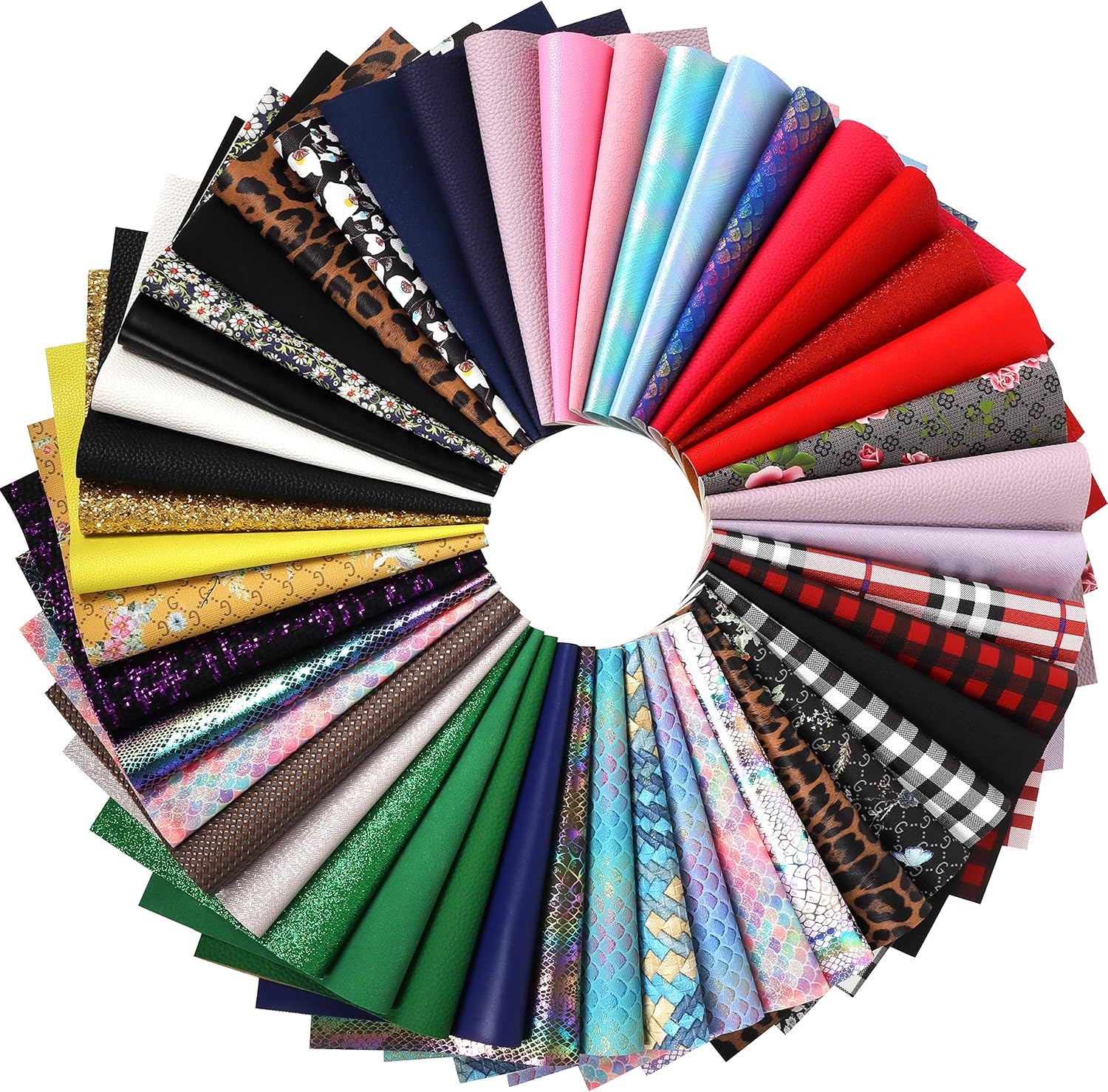 Funcolor Random Faux Leather Sheets : 15Pcs 8x12 Inch Random Colors Mixed Glitter Texture Embossed Leopard Patterned Artificial PU Leatherette Sheet for Cricut Sewing Crafts Earring Bow DIY Handmade