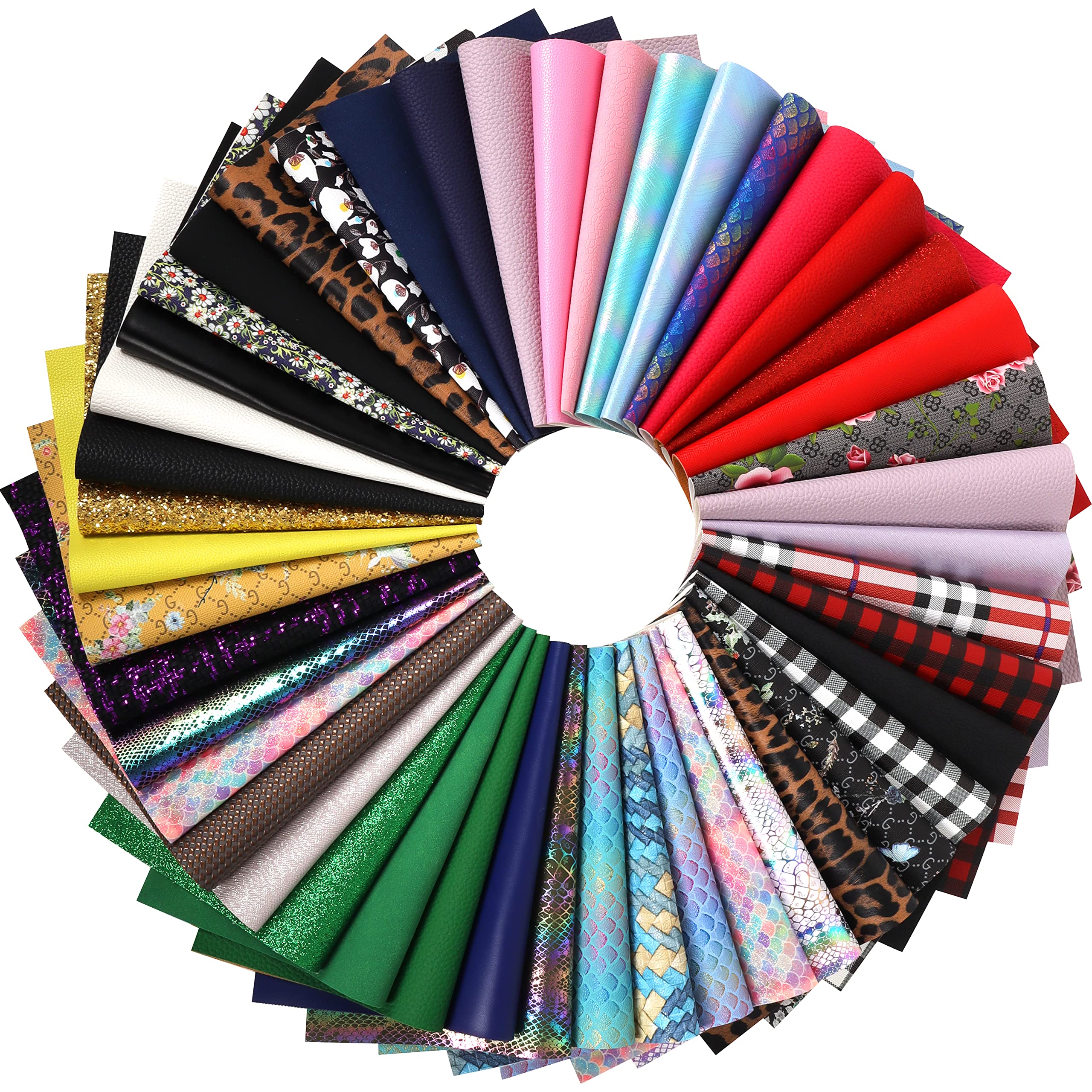 Funcolor Random Faux Leather Sheets : 15Pcs 8x12 Inch Random Colors Mixed Glitter Texture Embossed Patterned Artificial PU Leatherette Sheet for Sewing Crafts Earring Bow