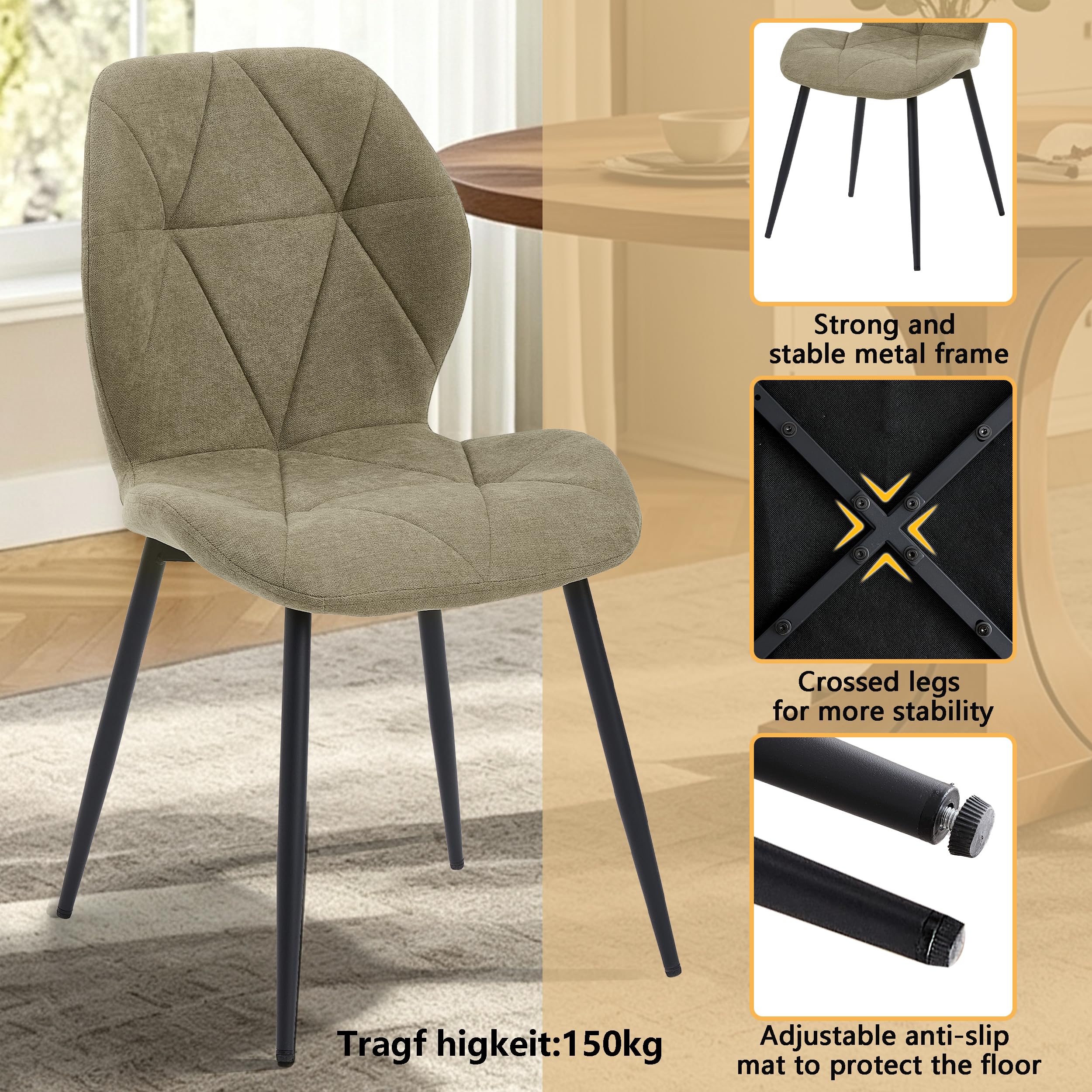 5 Set Tavolo e Sedie Sala da Pranzo 140cm, Scuro + Verde