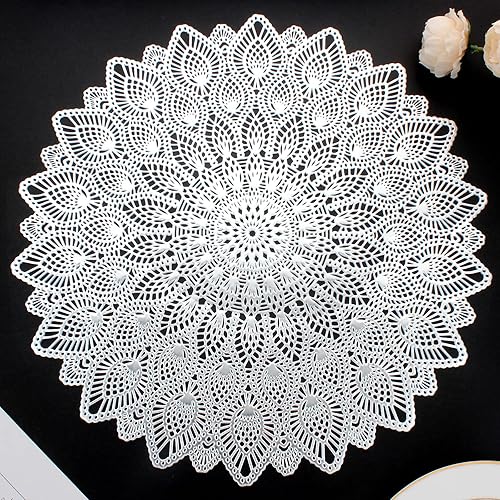 Mabbcoo Manteles individuales redondos plateados, lavables y limpiables, juego de 6 manteles de vinilo prensado para decoración de aniversario, cena Mabbcoo Manteles individuales redondos plateados, lavables y limpiables, juego de 6 manteles de vinilo prensado para decoración de aniversario, cena