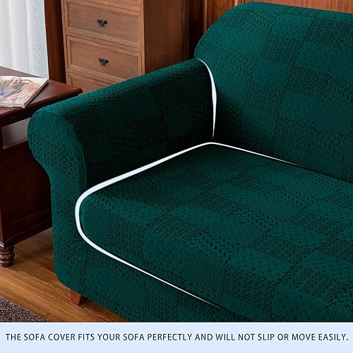 Miniatura 9 de subrtex Funda elástica de 2 piezas para sofá, fundas de sofá de punto con patrón geométrico de retazos y diseño jacquard, protector de muebles