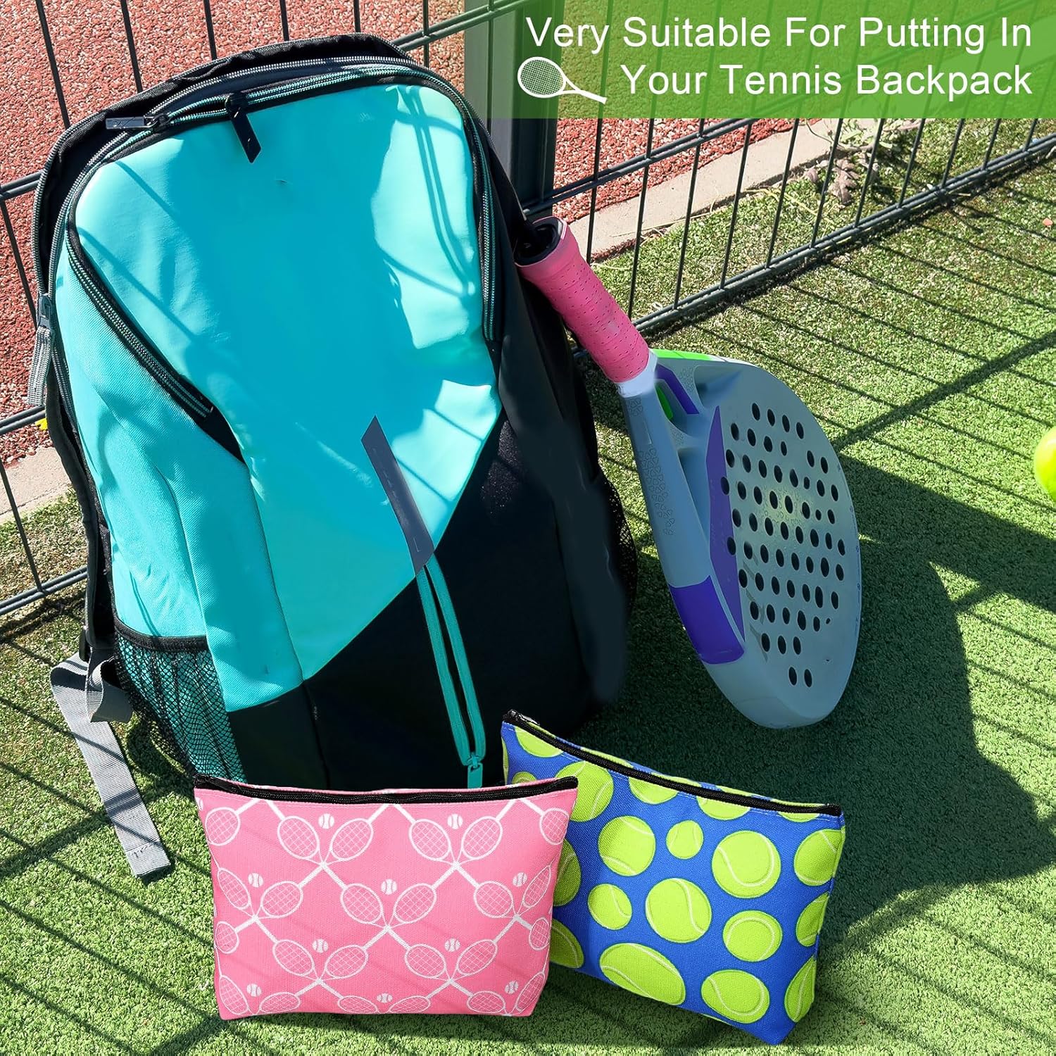 10 Pcs Tennis Makeup Bags Tennis Gifts for Women Ladies Sport Cosmetic Bag Team Inspirational Canvas Zipper Pouch Travel Toiletry Bags Accessories for Sports Lovers Players Coach Team - Image 5