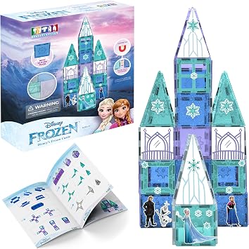Tytan Toys Disney Frozen Magnetic Tiles Princess Castle - 68-Piece STEAM Building Set with Glitter Tiles & Elsa, Anna, Olaf Stickers - Educational Frozen Toys for Girls Age 3-4+