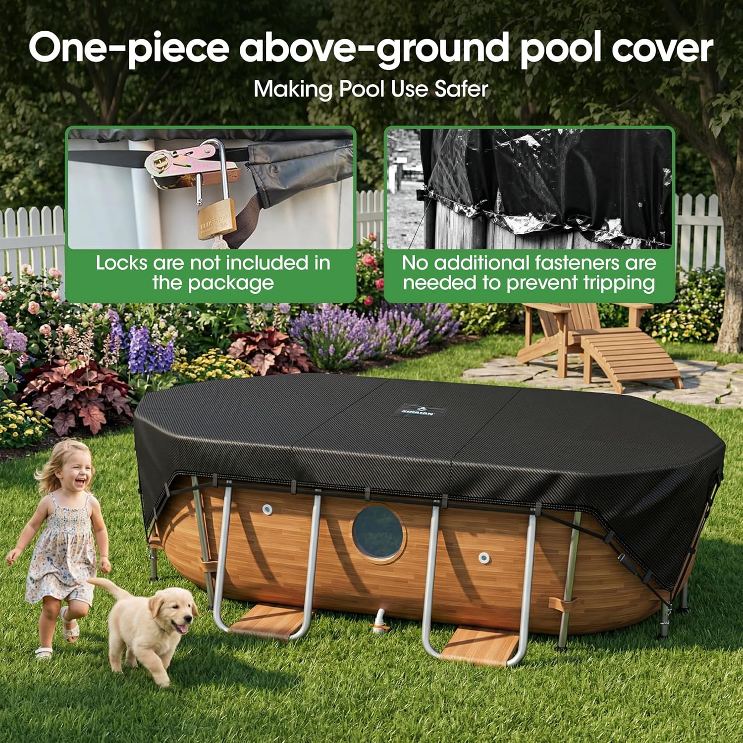 SIHAIAN 10x16Ft Oval Pool Cover Patented Design Four-Corner Locking 500D Rectangular and Oval Pool Cover, Prevent Water Accumulation Pool Cover for Oval Above Ground Pool with 4 Storage Straps