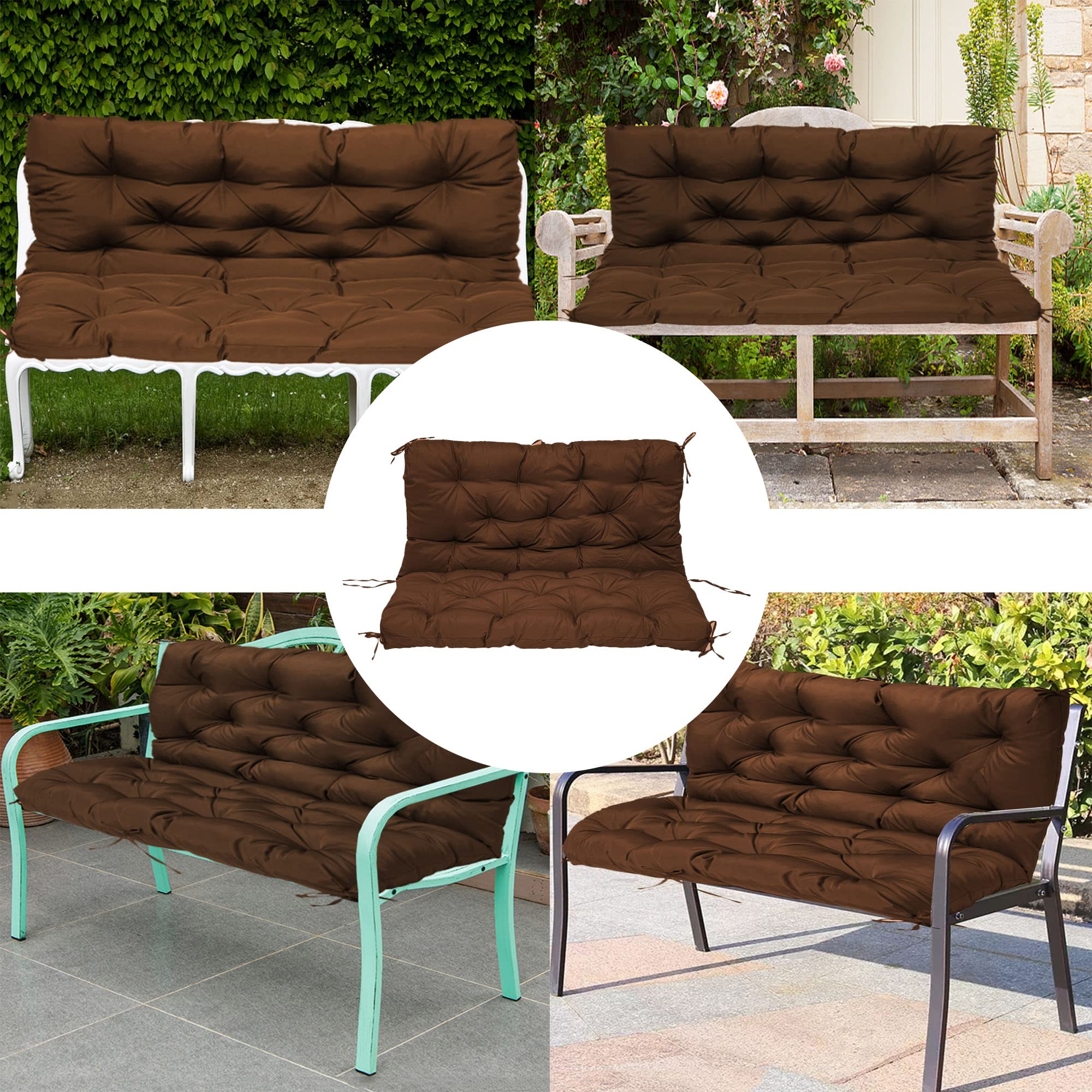 Outdoor Bench Cushions Replacement Overstuffed Seat Pad for 2 3 Seater  Garden Bench with Ties Backrest Cushion for Loveseat Furniture Patio Porch  Seat ...