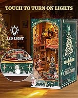 Vista 2 de RONSTONE - Kit de manualidades para rincón de lectura DIY - Kit de casa de muñecas navideña en miniatura 3D, rompecabezas de madera con luz LED