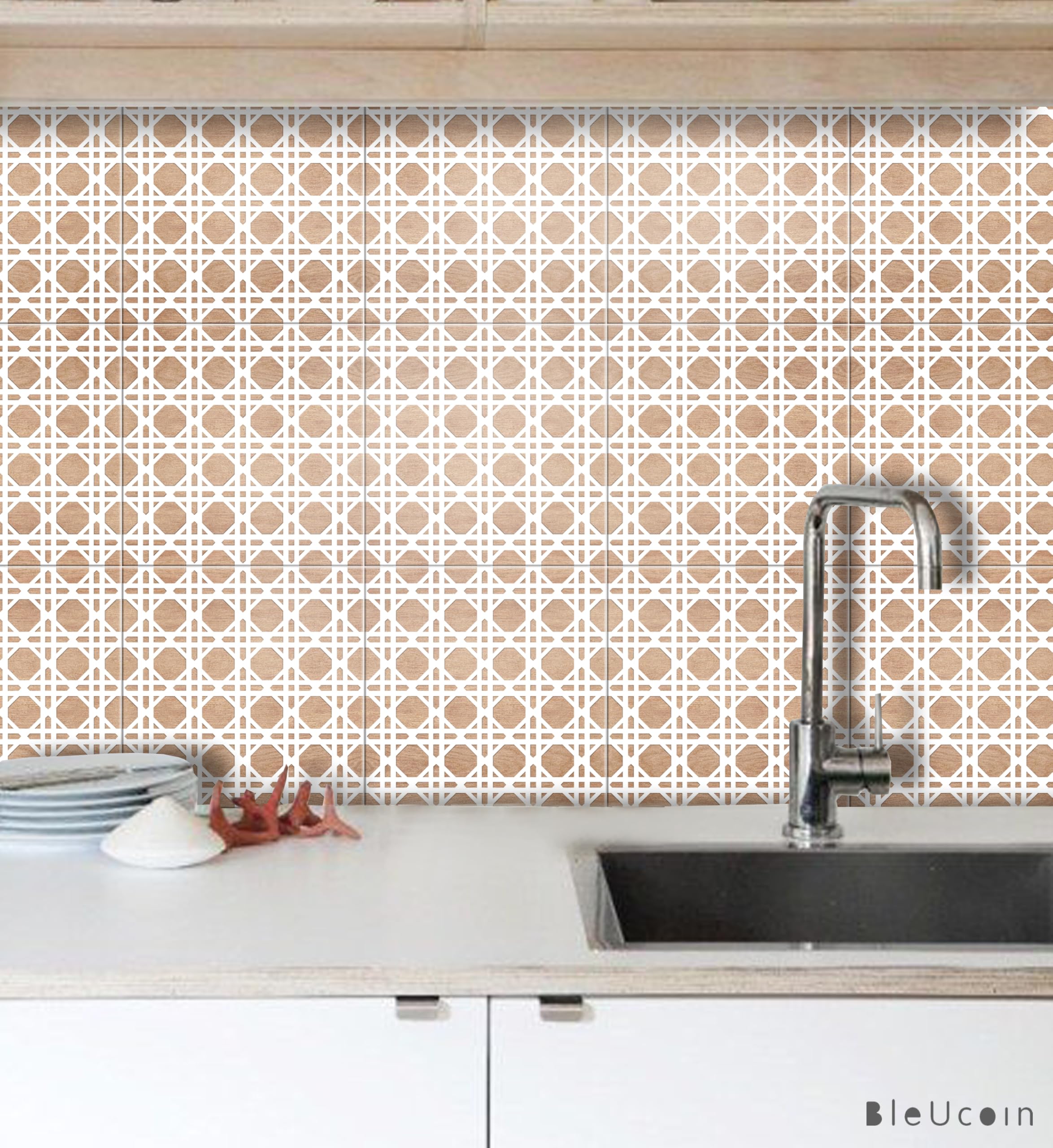 Rattan Bleucoin Peel and Stick Tile Stickers Vinyl Self-Adhesive Backsplash for Kitchen & Bathroom Easy DIY Home Décor Water-Resistant & Tile Decals Pack of 24 Pcs (Brown, 4" x 4" Inches)-image-9