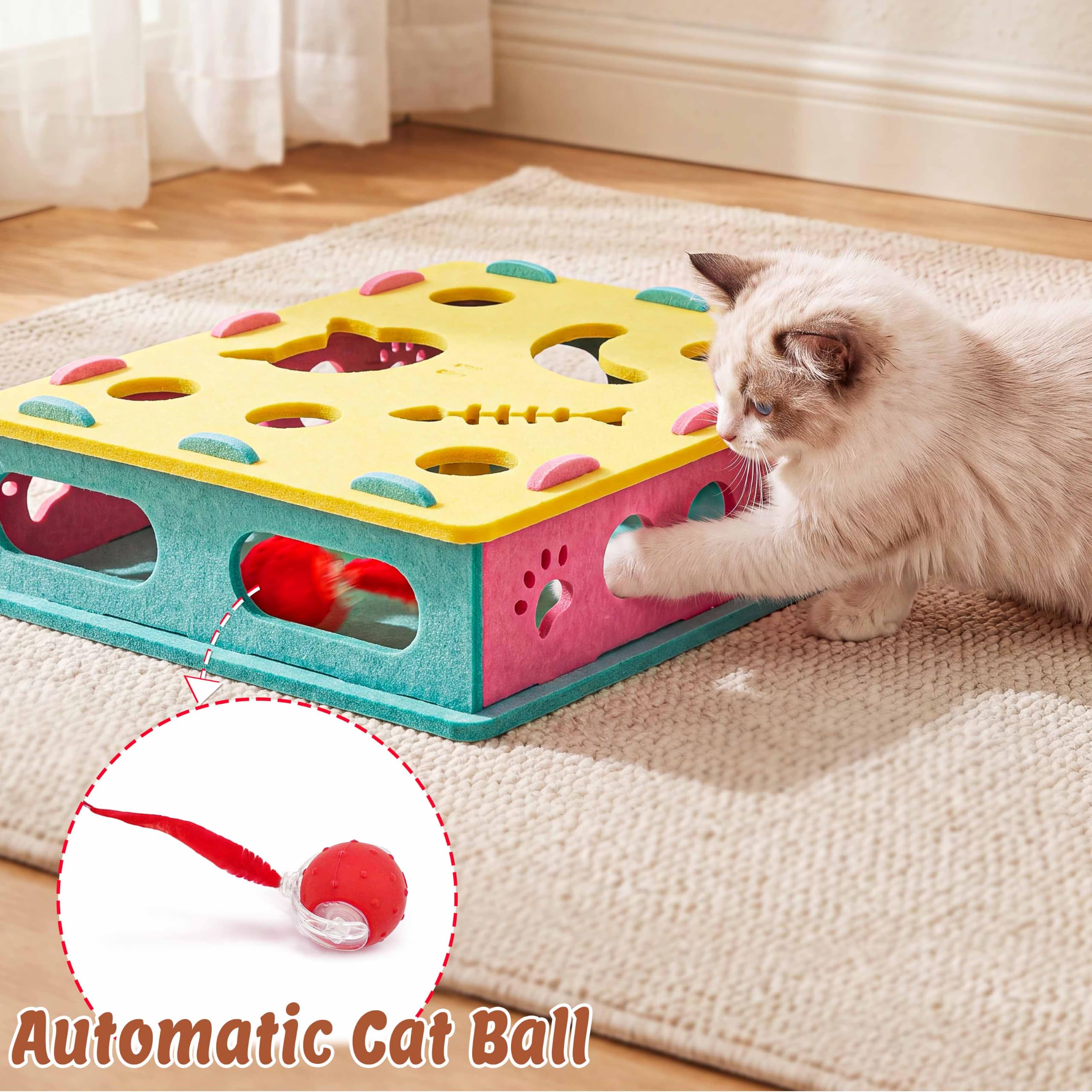 Juguetes para gatos de interior, caja de rompecabezas interactiva para gatos con bola automática para estimulación mental, ejercicio divertido para gatos y gatitos de interior