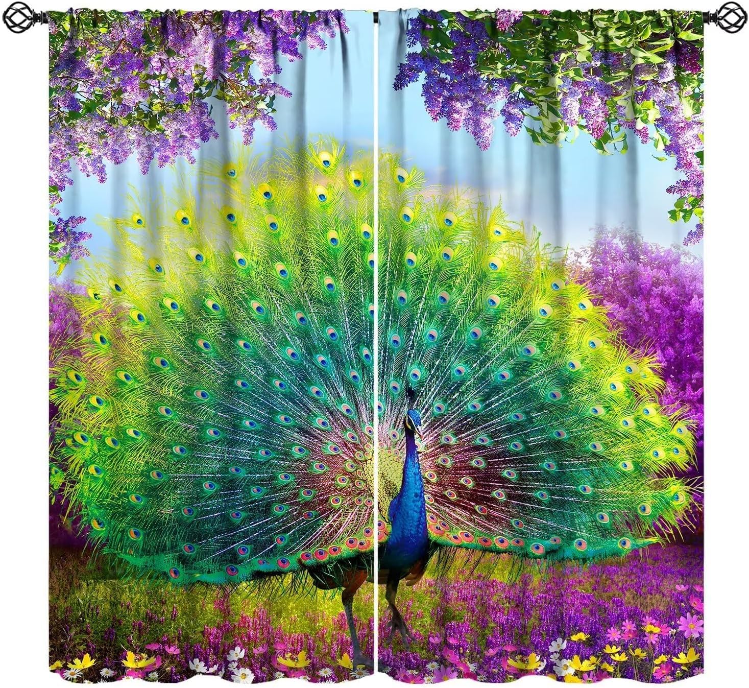 Rideaux occultants isolants haut de gamme motif paon 3D