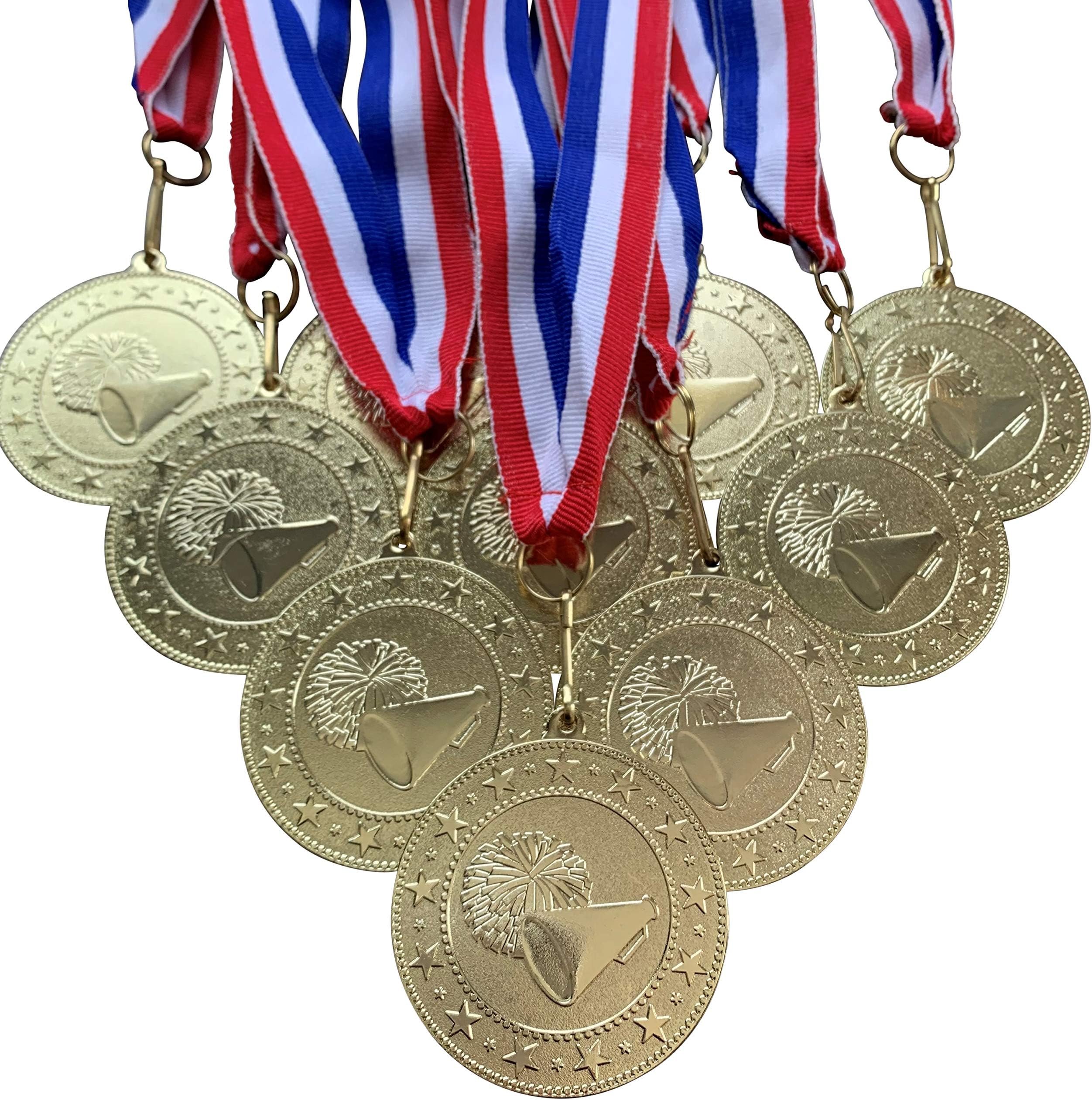 Express Medals Various 10 Pack Styles of Cheerleading Cheerleader Award Medals with Neck Ribbons Trophy Award Prize Gift