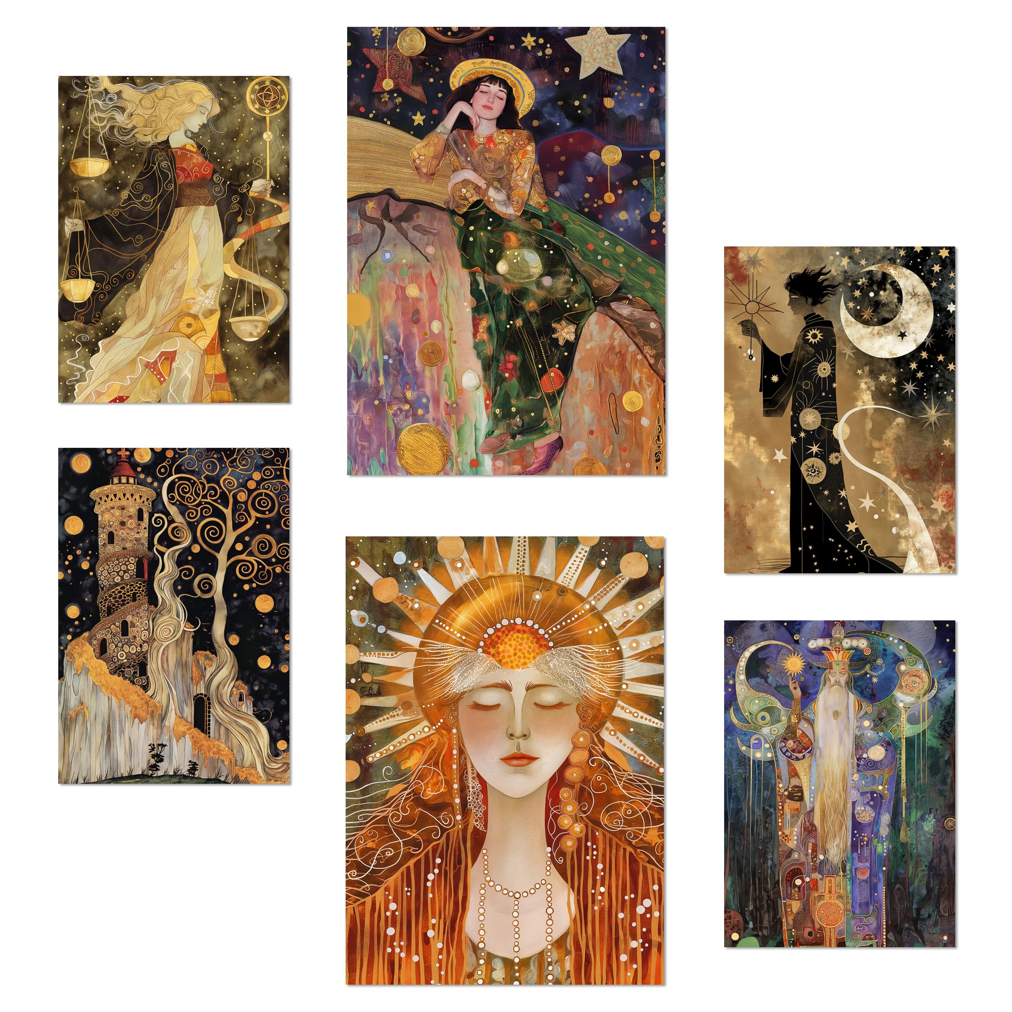Nacnic Set of 6 Tarot Cards Arcana Cartomancy Posters with design illustration to decorate the walls of home. Rooms, office
