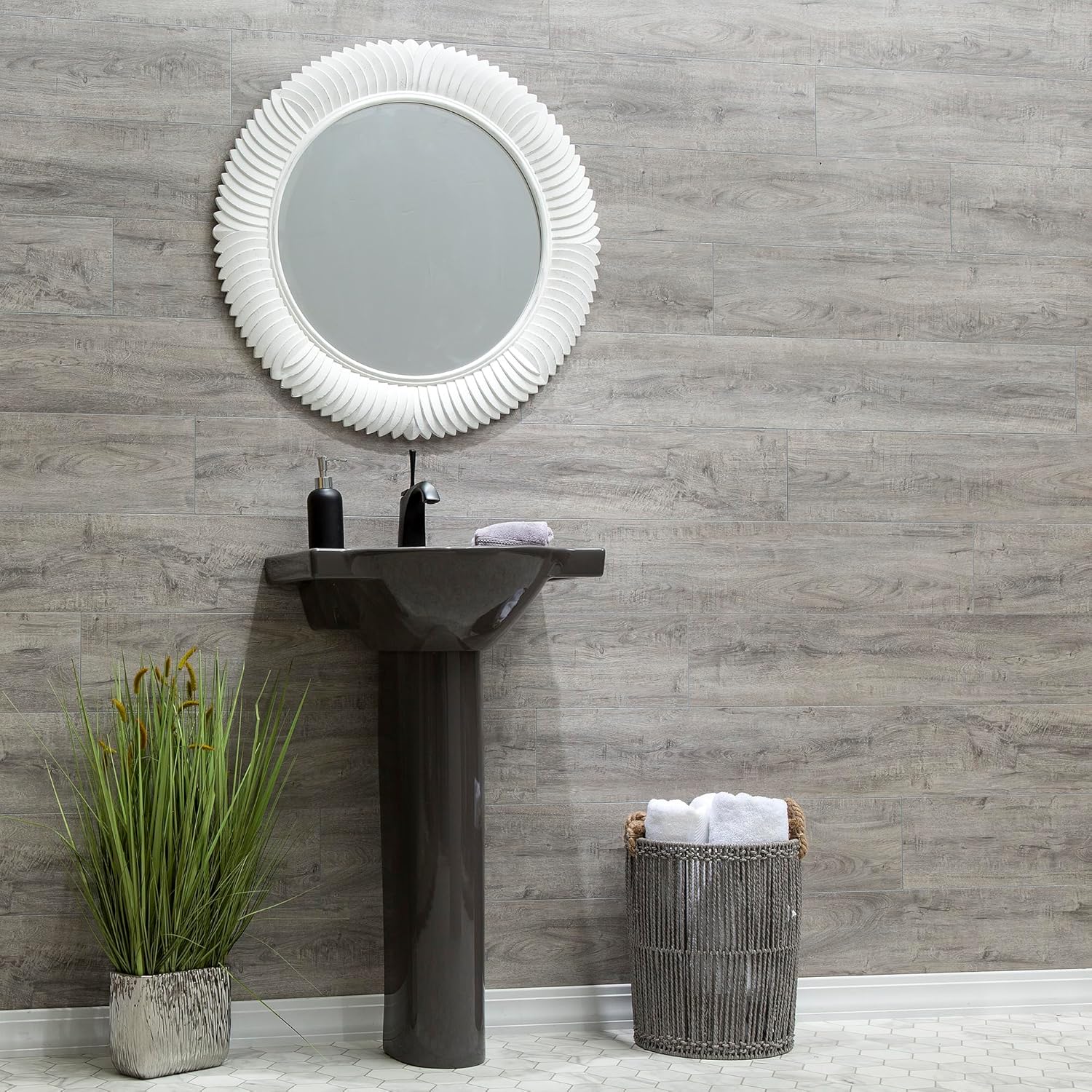 Palisade Vinyl Interlocking Wall/Backsplash Planks in Gray Oak (4.5x11 in. Sample)