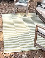 Vista 39 de Unique Loom - Alfombra de área de la colección Outdoor Striped - Rayada (5' 1" x 8' Rectangular, Verde/Marfil)