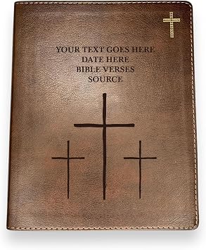 Personalized NIV Journaling Bible Faux Leather Medium Print Size | Full Custom Cover with Three crosses and Name, Date or Text | Gift for Christian & Religious Celebrations | Brown