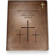 Personalized NIV Journaling Bible Faux Leather Medium Print Size | Full Custom Cover with Three crosses and Name, Date or Text | Gift for Christian & Religious Celebrations | Brown