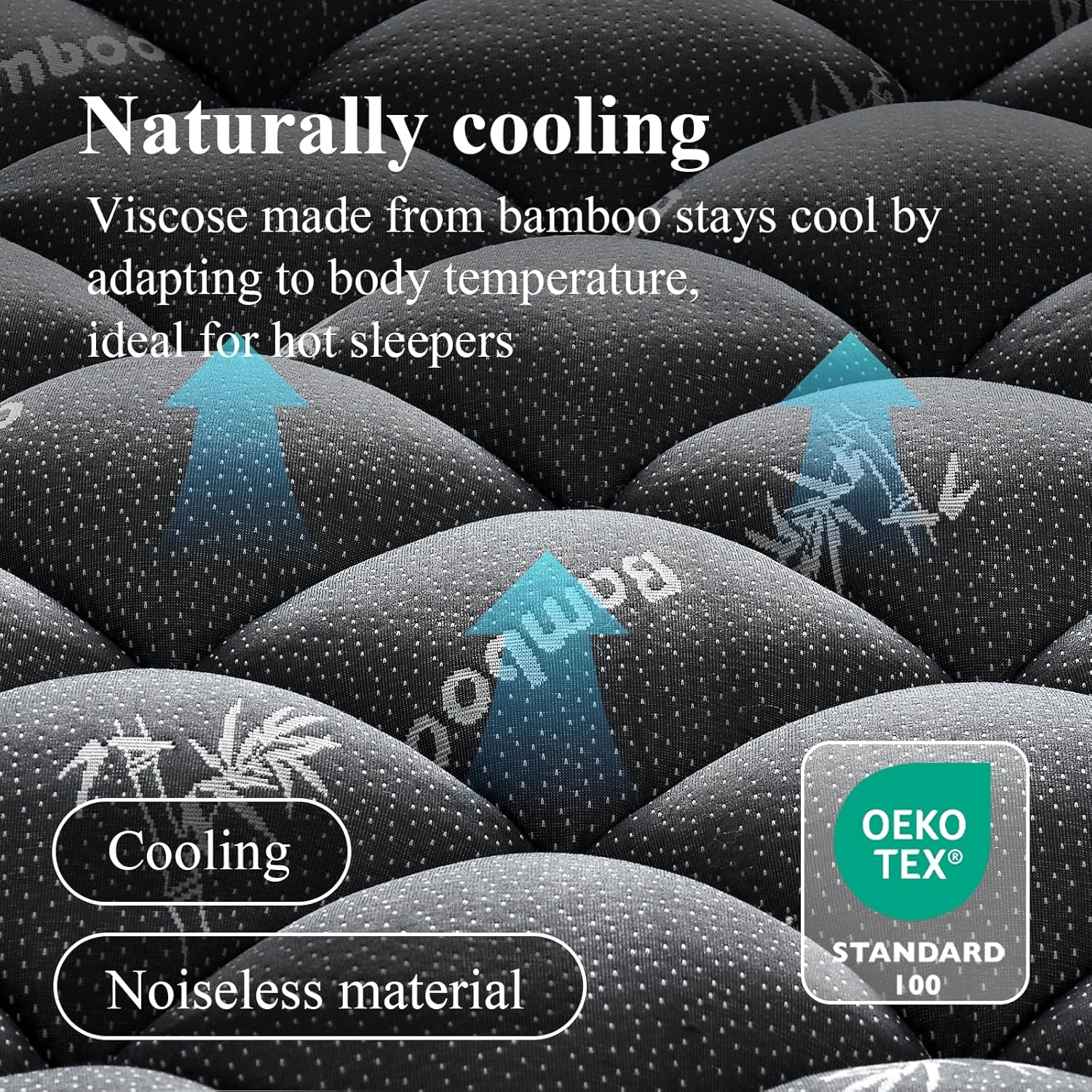 Queen Mattress Topper, Viscose Derived from Bamboo Thick Pillow Top Mattress Pad with Deep Pocket, Naturally Cooling for Hot Sleepers, Soft for Back Pain Relief, Premium Dark Grey