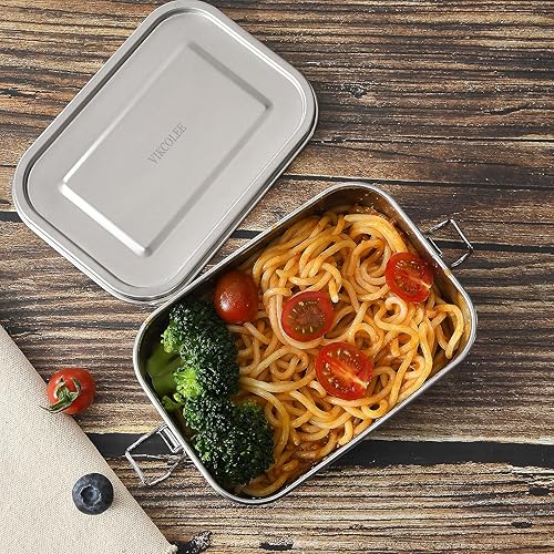 Miniatura 5 de VIKCOLEE Caja Bento de acero inoxidable, contenedor de comida de metal, lonchera Bento de 27.1 fl oz para niños o adultos con clips bloqueables a