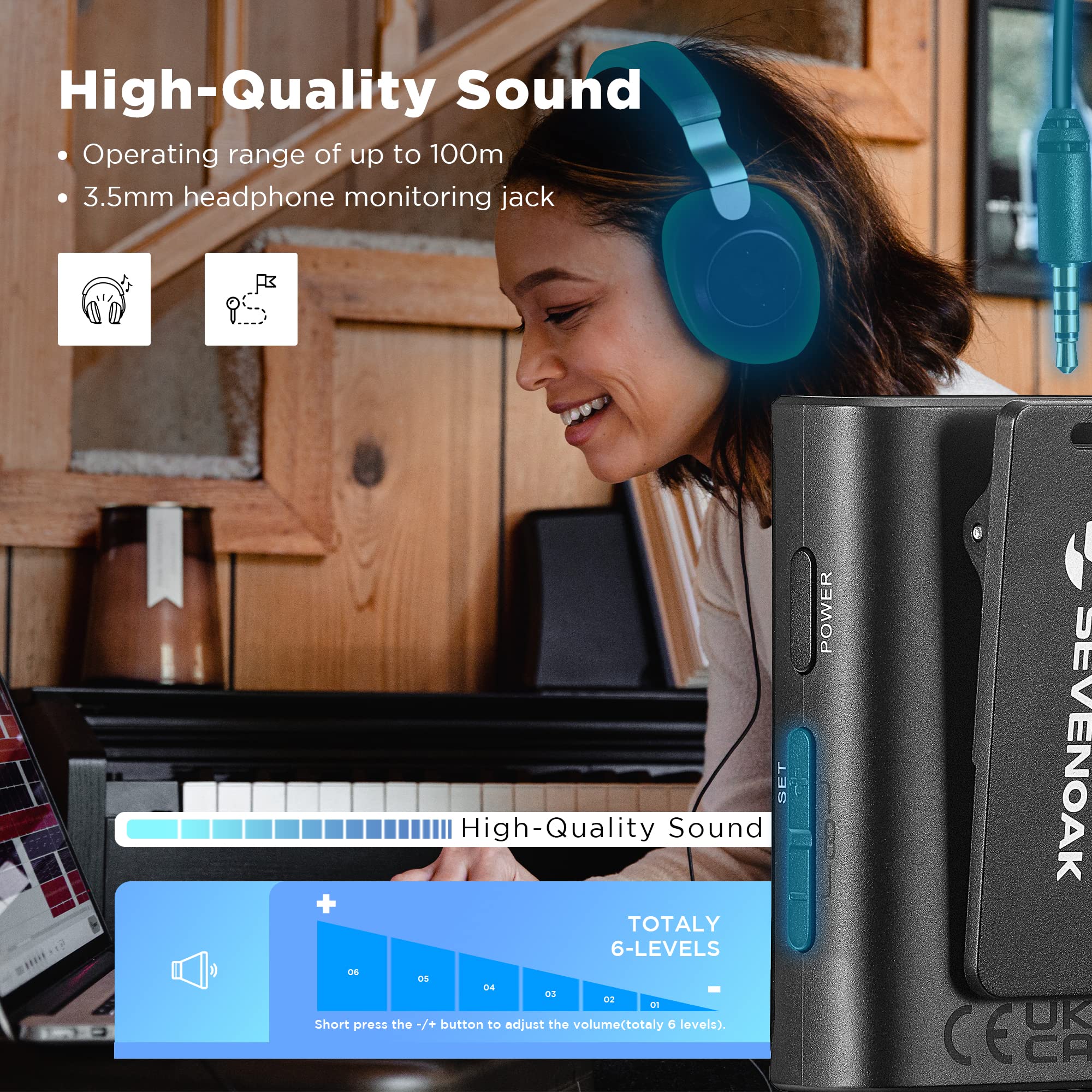 Sevenoak Wireless Lavalier Microphone - Noise Cancelling Lapel Mic With 328ft Range For Camera & Streaming