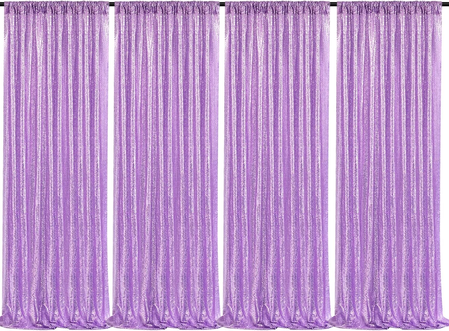 Lavender Sequin Backdrop Drapes 4 Panels 2FTx8FT Glitter Backdrop Curtains for Wedding Party Stage Decorations