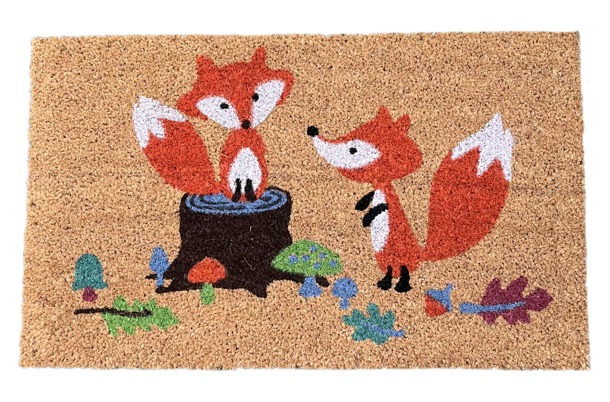 Selections Coir Outdoor & Indoor Doormat with Foxes in Woodland Design