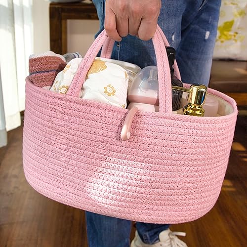 Miniatura 4 de Organizador de pañales para bebés, niñas y niños, pequeñas cestas tejidas con asa, bolsa de cuerda de algodón para ducha, guardería, cestas de