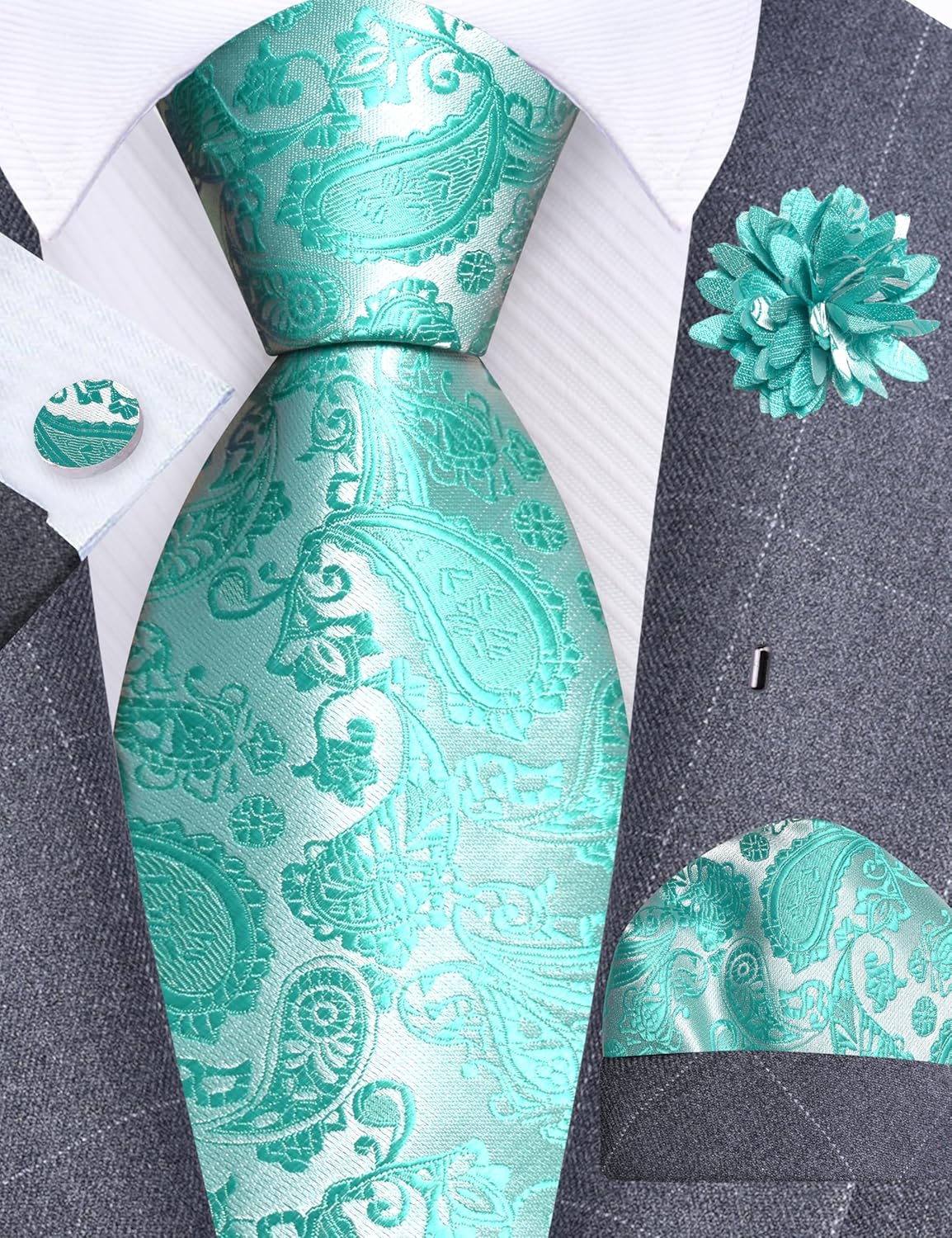 GUSLESON 3.15"（8cm） Mens Paisley Tie and Lapel Pin Necktie Hankerchief Cufflinks Set for Men - Image 2