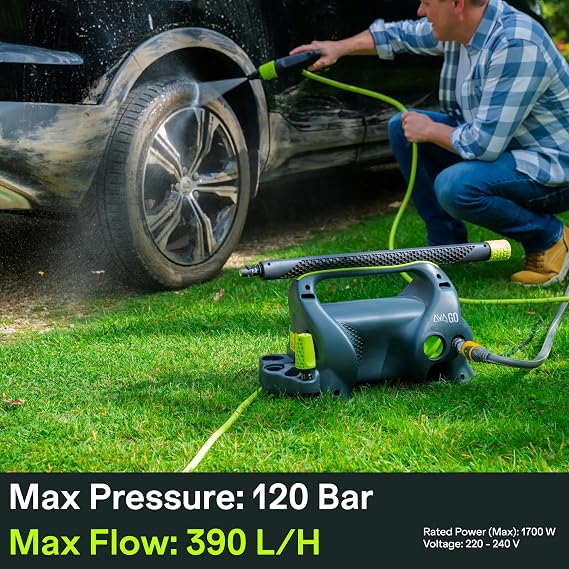 AVA Go P40 Pressure Washer Medium Bundle, 120 Bar max, 390 l/h flow rate, 1700 W power, 8 m Flexi Hose, Fixed Lance, Zero Force Gun, 25° Nozzle - Jet Washer for Car Cleaning
