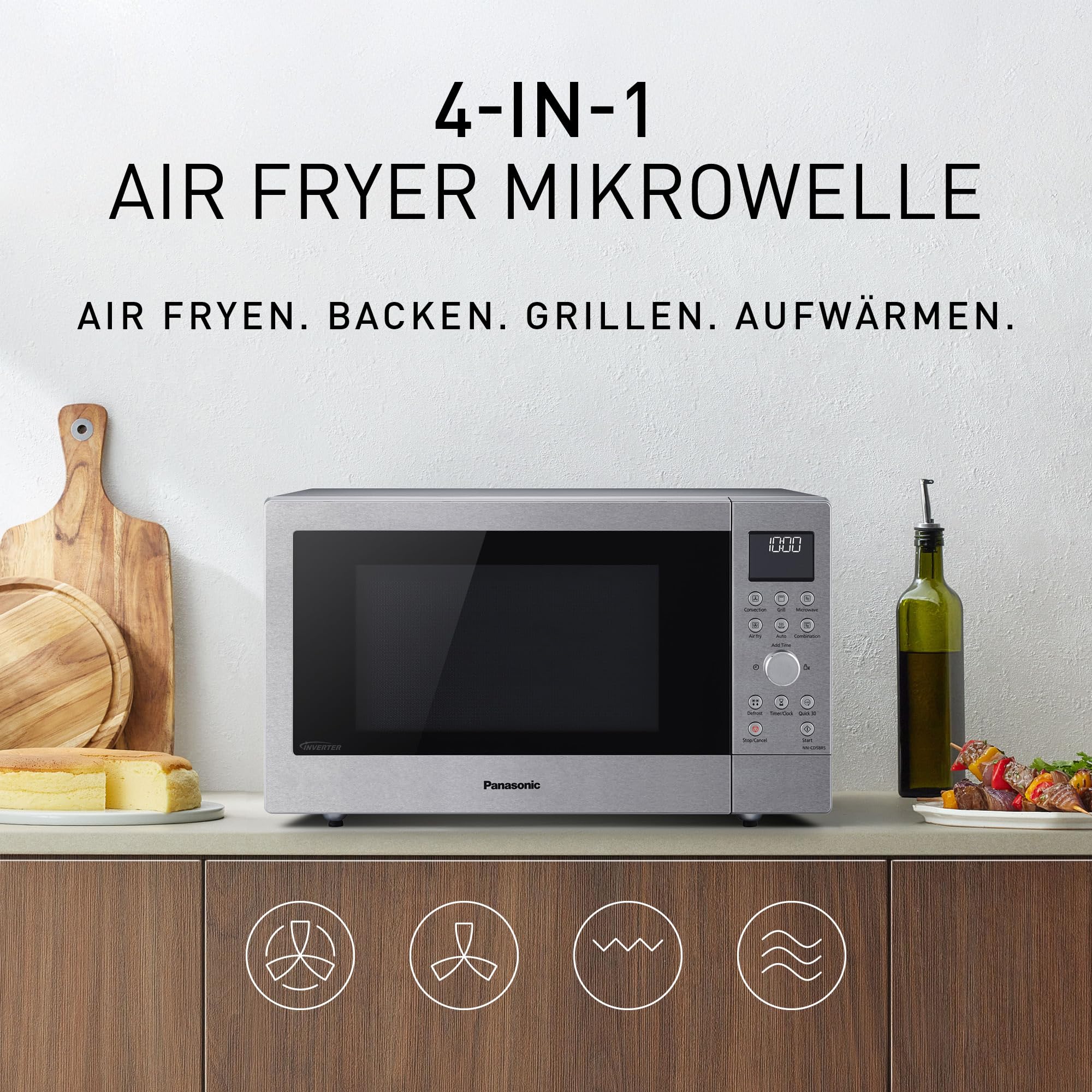 Panasonic NN-CD58RSEPG 27L 4-in-1 Kombi-Mikrowelle mit Airfryer-Funktion 1000W Inverter 1300W Grill Edelstahl