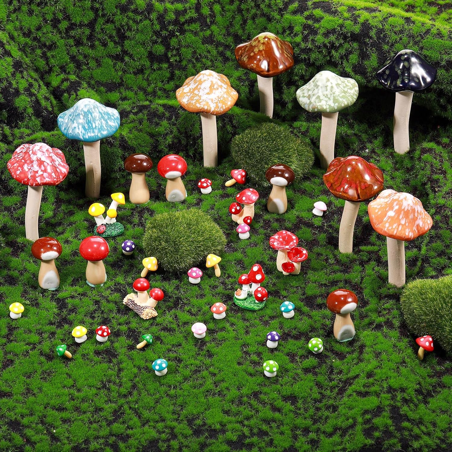 40 Pcs Bulk Ceramic Mushroom Resin Tiny Mushrooms Garden