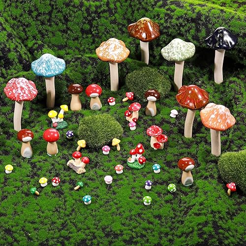 40 piezas de hongos de cerámica a granel que brillan en la oscuridad de resina diminutos hongos decoración de jardín, figuras en miniatura de hongos
