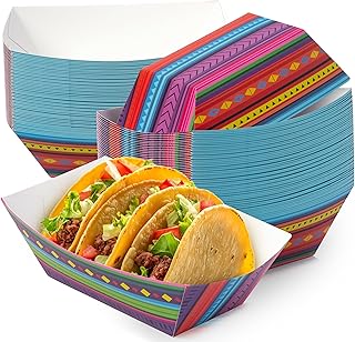 Mexican Taco Nights Food Trays - 50Pcs Taco Boat Assembled Trays Nacho Snack Holder Disposable Paper Plates Birthday Carnival Holiday Party Gifts Harvest Picnic Food Containers (Large)