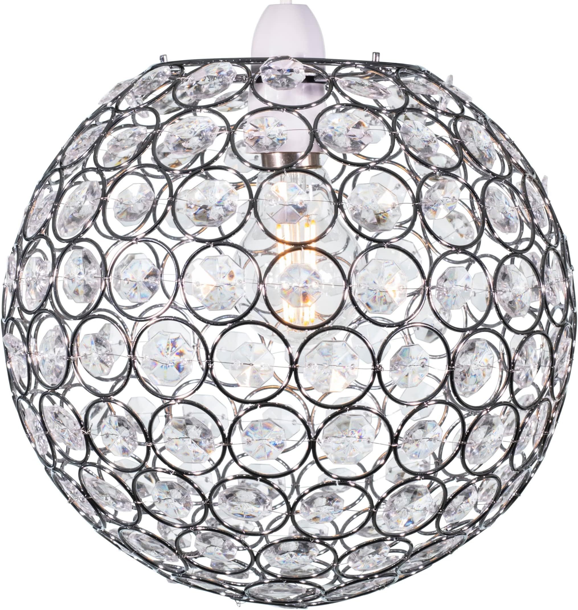 Klass Home Large 25cm Ball Shape Light Shade | Lamp Shade Chandeliers Ceiling Light | Acrylic Crystals with Chrome Finish Pendant Light Shade | Ceiling Light Shade for Living Room | Bedroom | Kitchen
