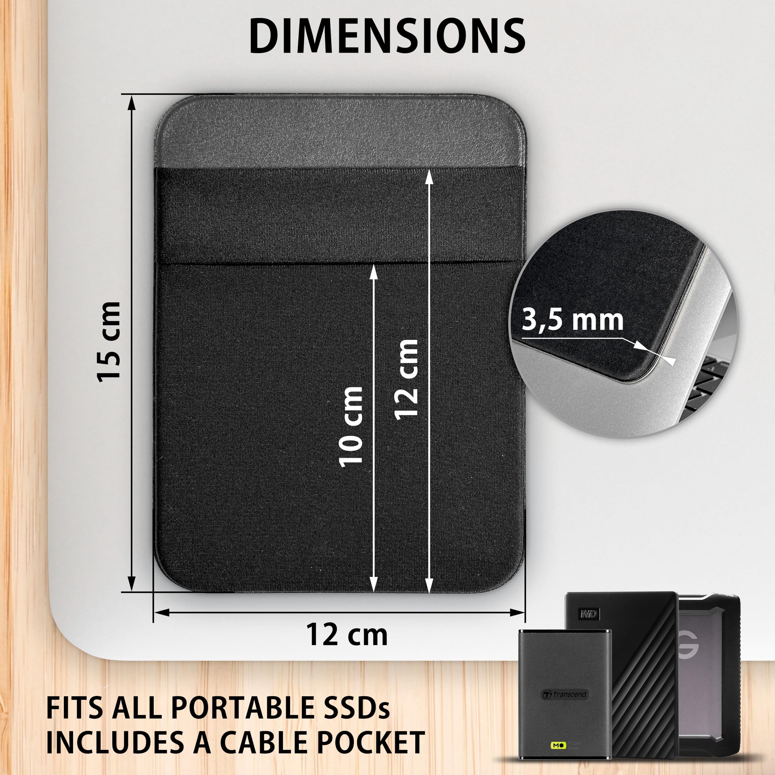 MyGadget Custodia per Hard Disk Esterno | Borsa Adesiva per Laptop - SSD SanDisk Portable | Samsung | Toshiba | Seagate - Case Autoadesiva - Nero