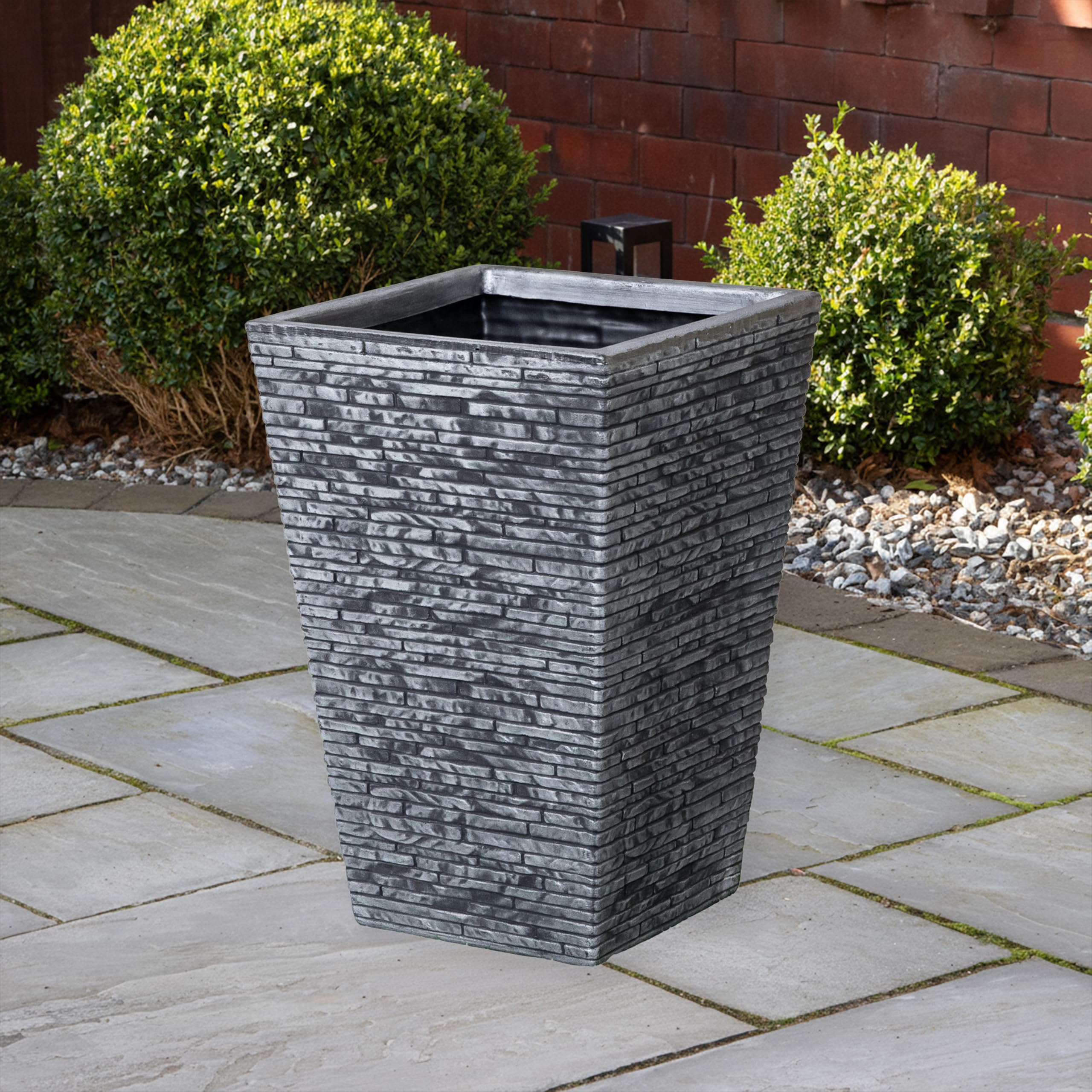 Samuel Alexander Grey 30Cm X 45Cm Large Square Plastic Slate Effect Garden Planter In Dark