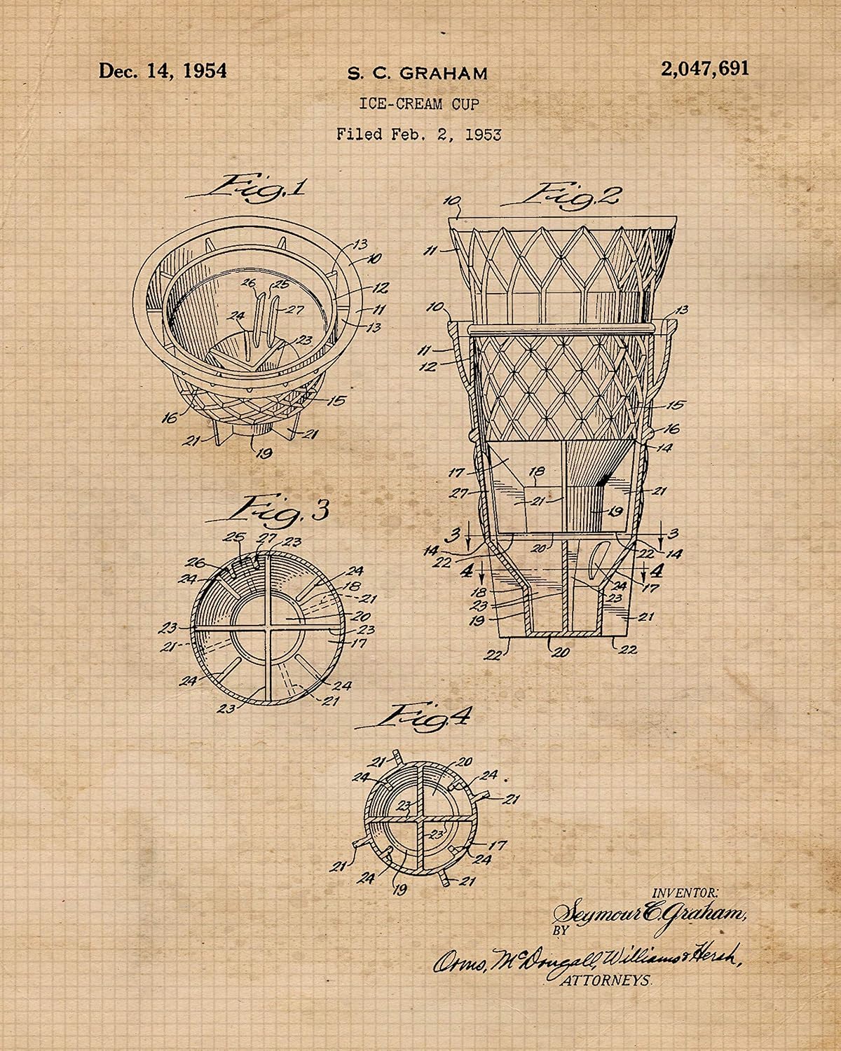 Classic Ice Cream Cones Tools Patent Prints, 6 (8x10) Unframed Photos, Wall Art Decor for Home Work Office Bar Diner Bistro Food Gourmet Culinary Shop School Student Teacher Coach Cook Chef Baker
