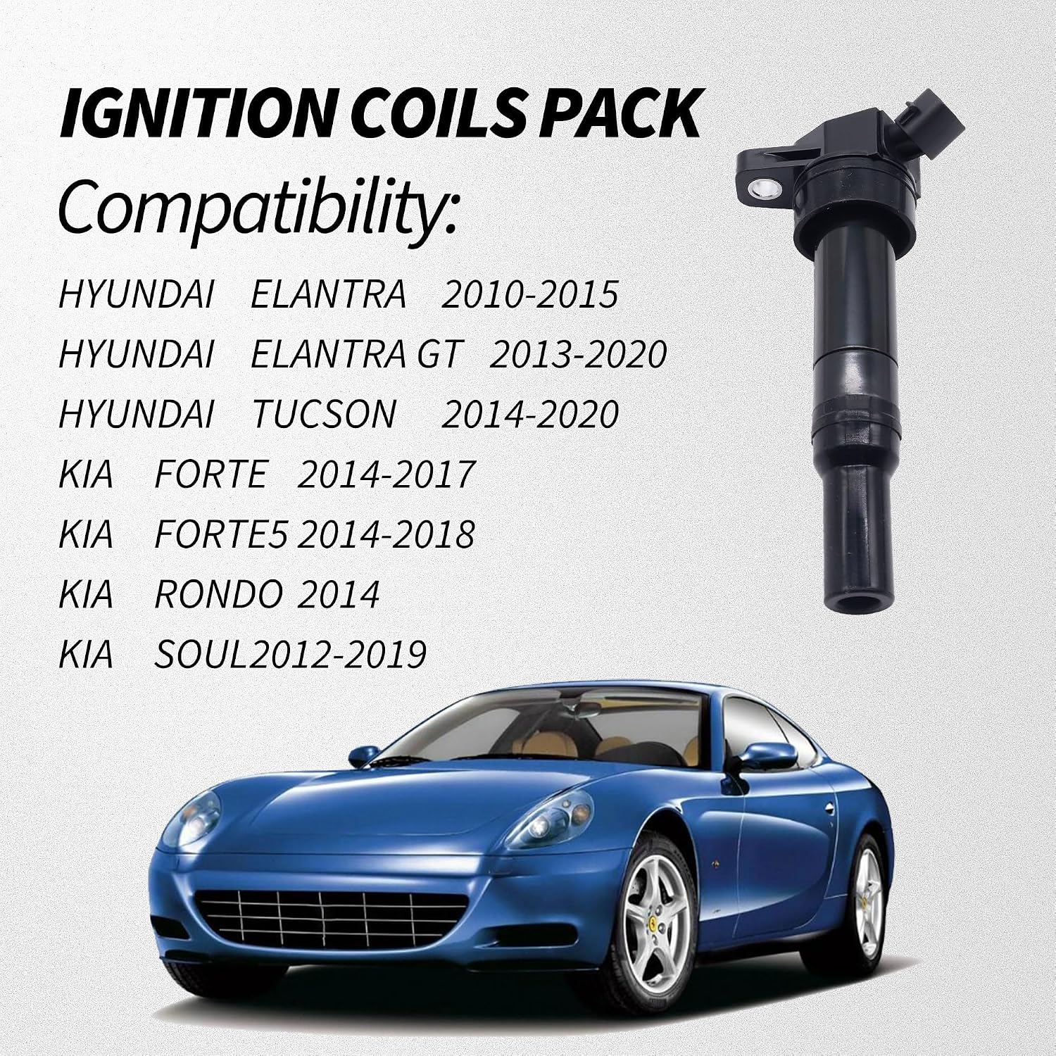 UF651 Ignition Coil & Double Iridium Spark Plug 9723 Compatible with 2011-2019 Kia Soul Forte Hyundai Tucson Elantra 27300-2E000 &18846-11070