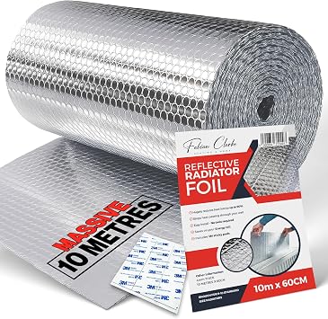 Radiator Foil Reflector Roll 10 Metres   Heat Reflective Insulation Roll Foil Sheet Backing   Thermal Bubble Wrap Energy Saving Radiator Heat Reflector Foil Insulation for Behind Radiators
