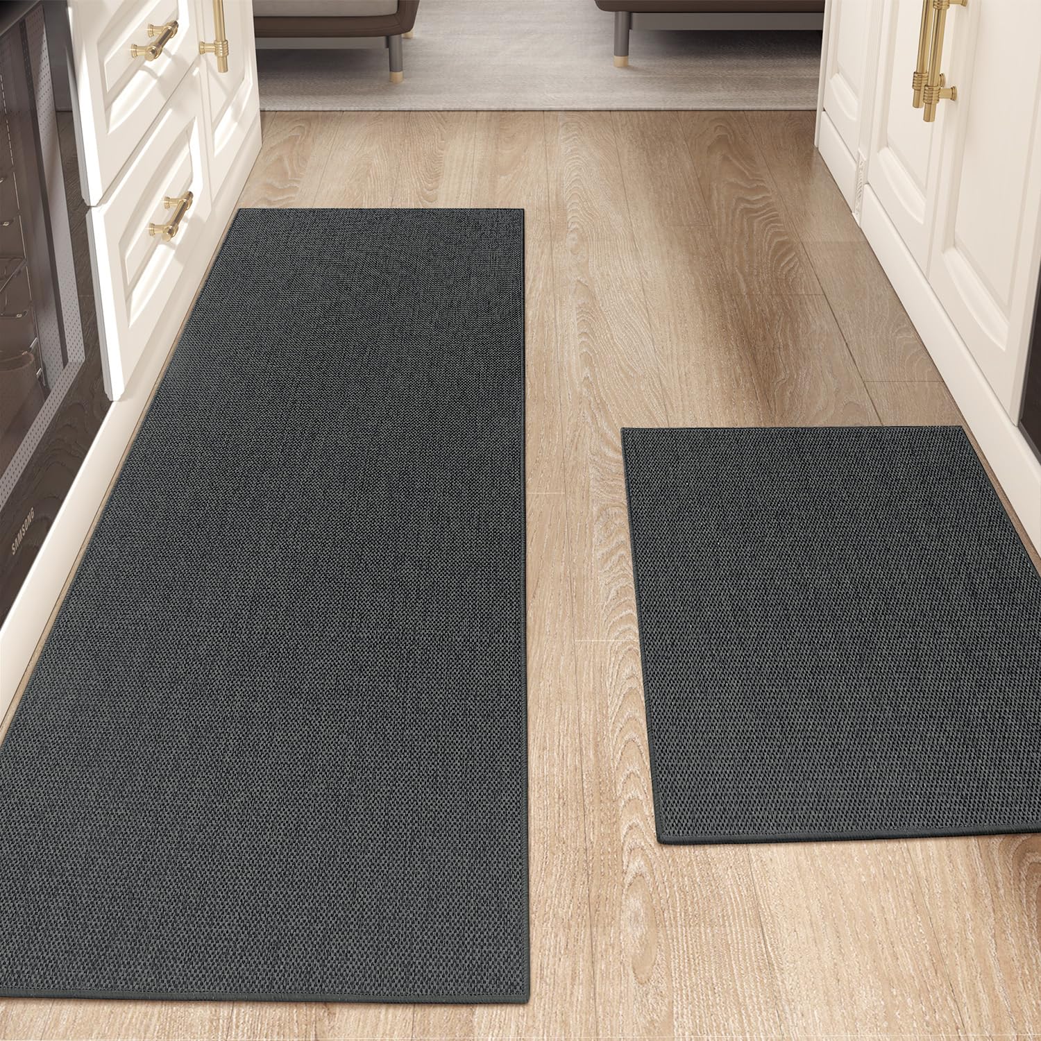 Color&Geometry Alfombras de Cocina Antideslizantes Lavables 43x75cm+43x150cm, Alfombras Delgadas Tejidas de Cocina de 4mm, Alfombra de Suelo Absorbentes para Delante del Fregadero, Pasillo, Gris