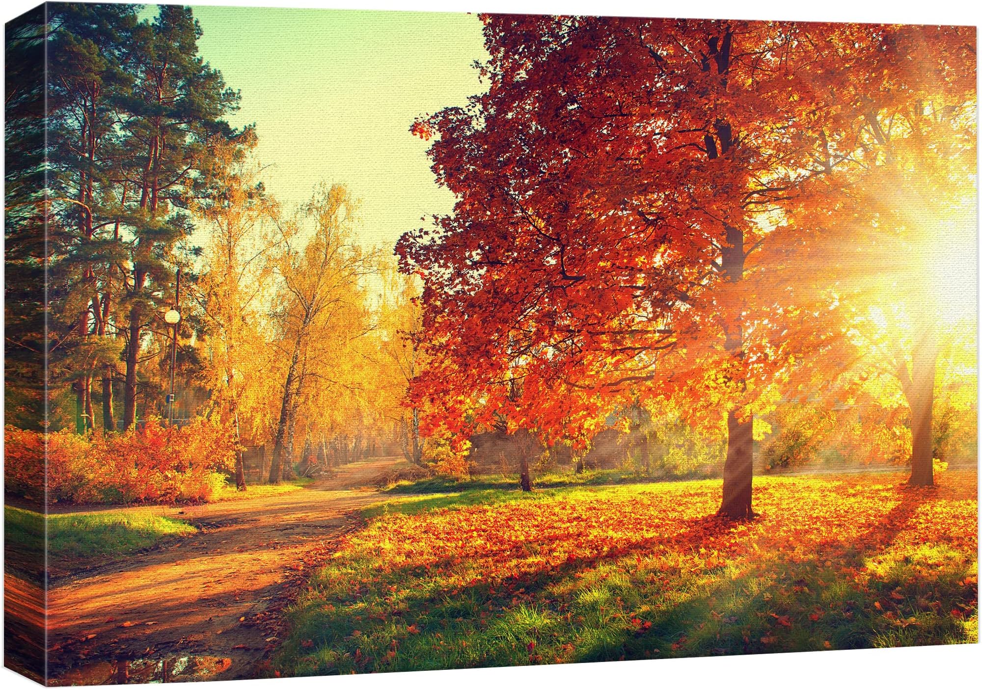 wall26 Canvas Print Wall Art Path Through Red & Orange Autumn Park Nature Wilderness Photography Modern Art Rustic Scenic Colorful Multicolor for Living Room, Bedroom, Office - 16"x24"