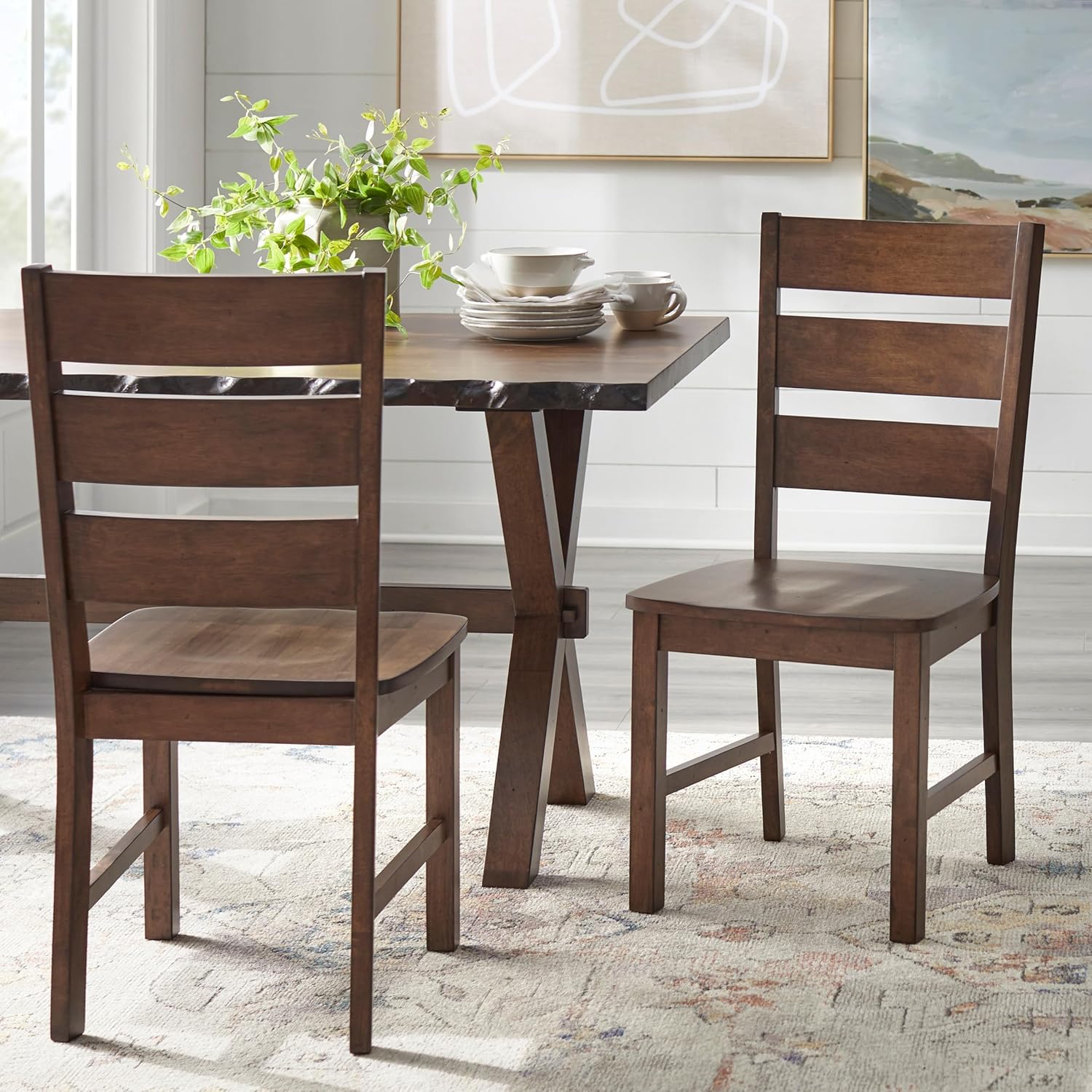Amazon.com - Solid Wood Dining Chairs (Set of 2) Brown Farmhouse Rustic ...