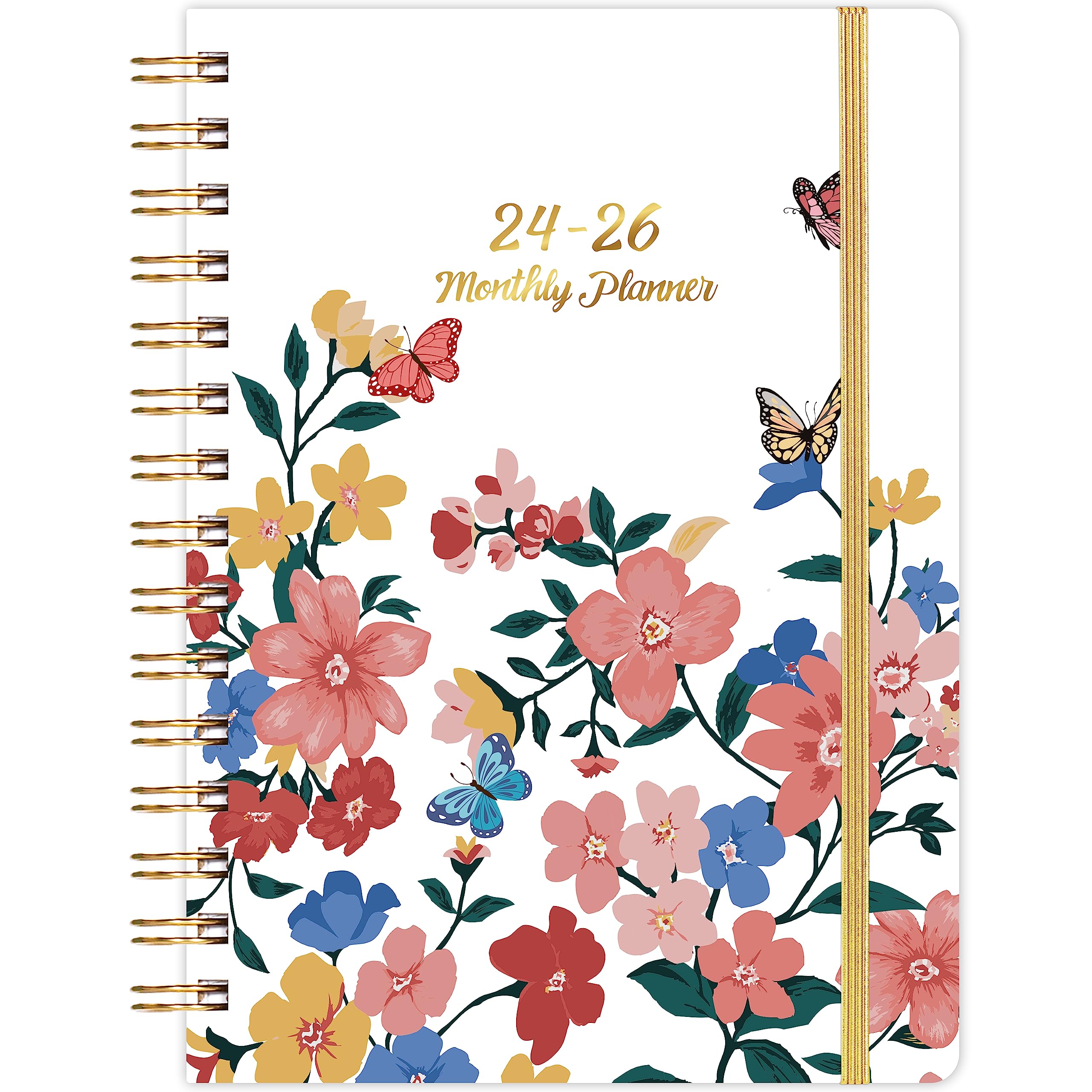 Monthly Planner/Calendar 2024-2026 - 3 Year 2024-2026 Monthly Planner, Jan. 2024 - Dec. 2026, 6.3'' x 8.4'', 2024-2026 Calendar Planner with Monthly Tabs, Back Pocket, 30 Notes Pages - Pink Flowers