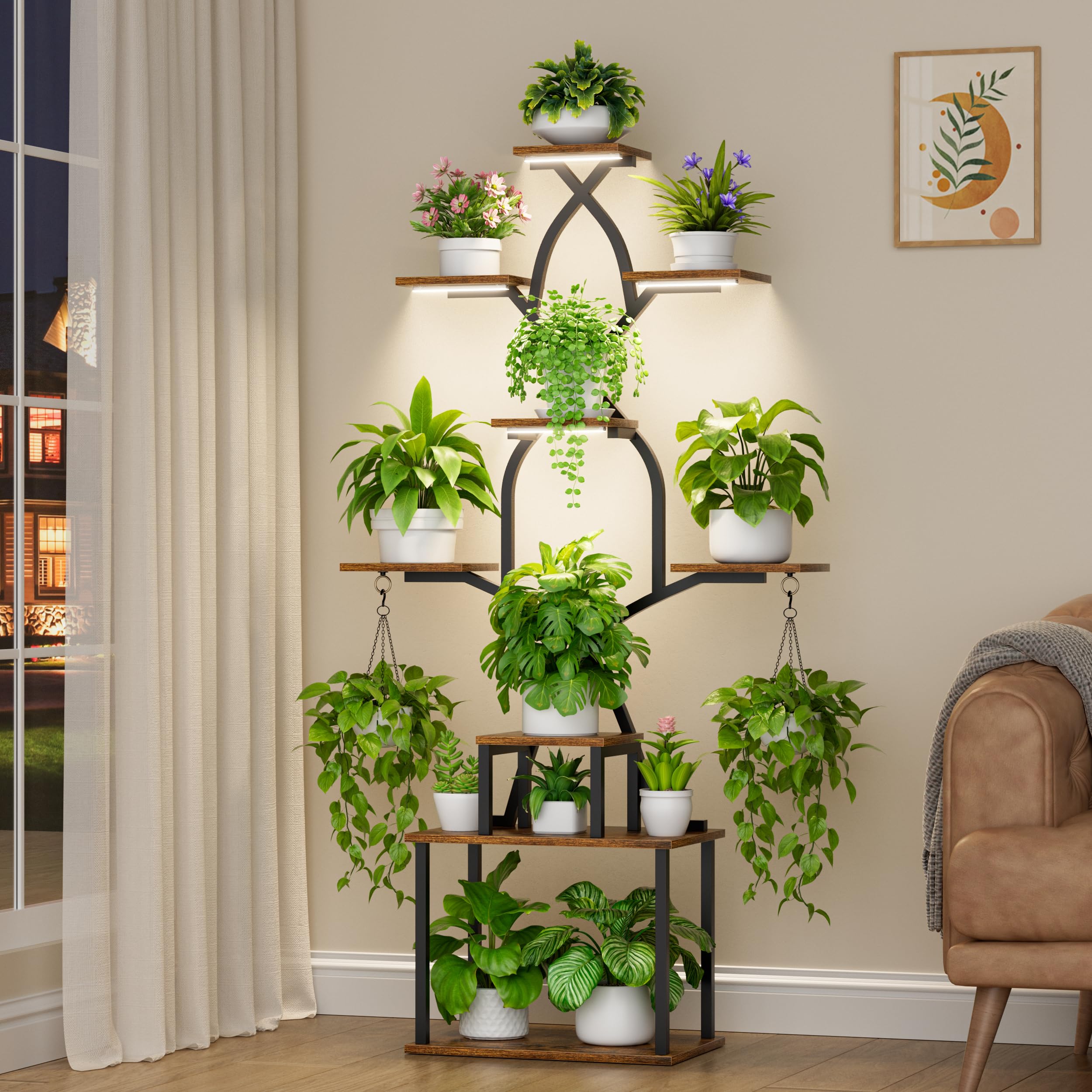 EVAWOO Plant Stand Indoor with Grow Lights - 7 Tier Indoor Plant Shelf, 64