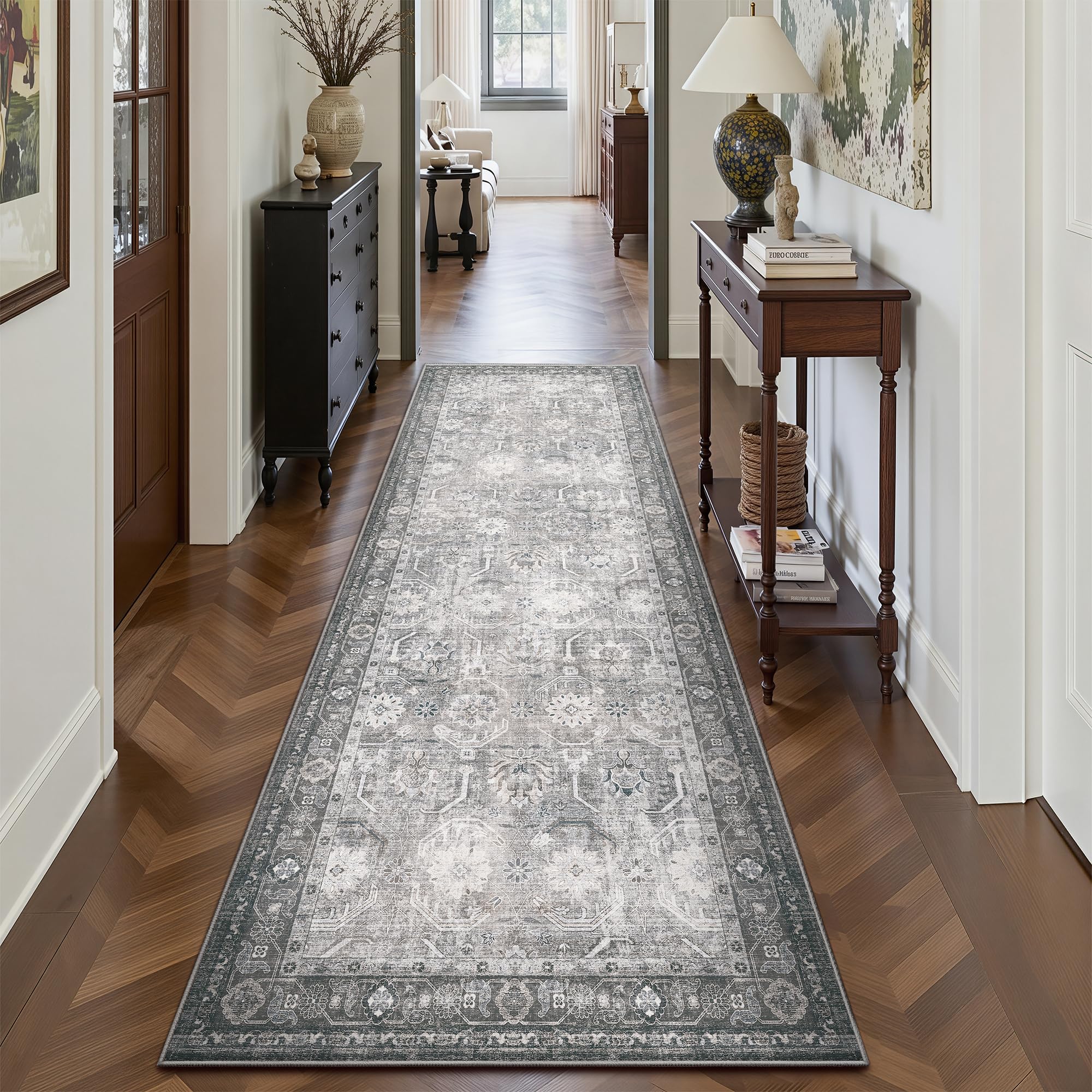 Tapis de couloir bohème lavable et antidérapant 0,8 x 2,4 m