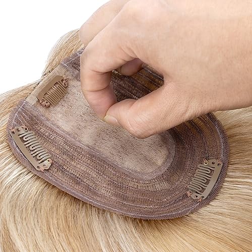 Miniatura 8 de S-noilite Toppers para el cabello humano real para mujer, sin flequillo, #12P613 marrón dorado y rubio decolorado, extensiones de cabello de 6