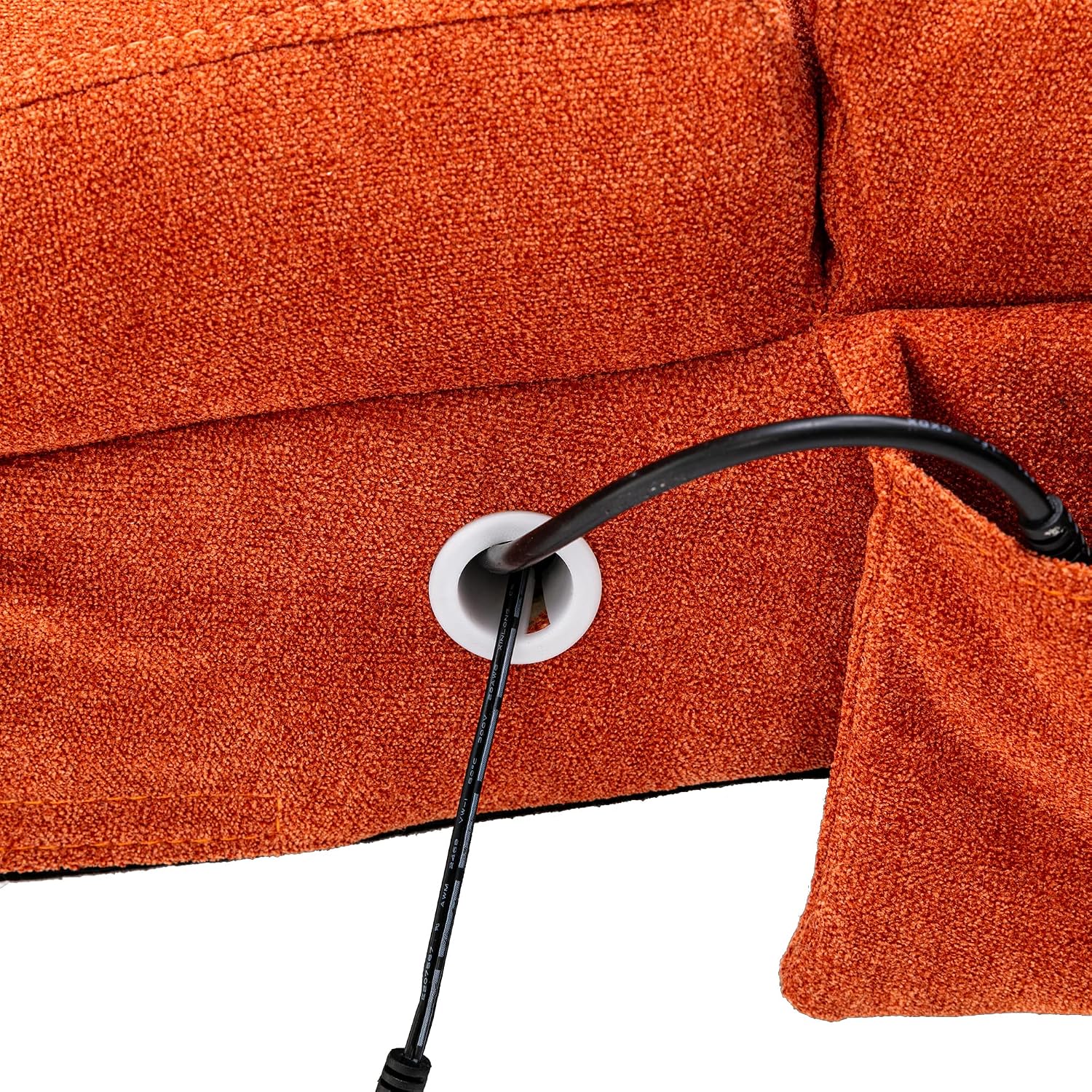 Linen Chaise Lounge Indoor Chair, Upholstered Electric Massage Recliner Chair, Modern Sleeper Lounge Sofa Lounger for Bedroom Living Room or Office, Dark Orange