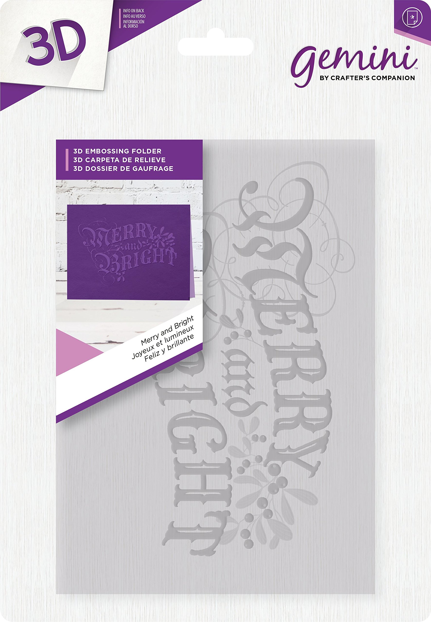Gemini Transparent Merry And Bright 3D Embossing Folder, 5 X 7-Inch